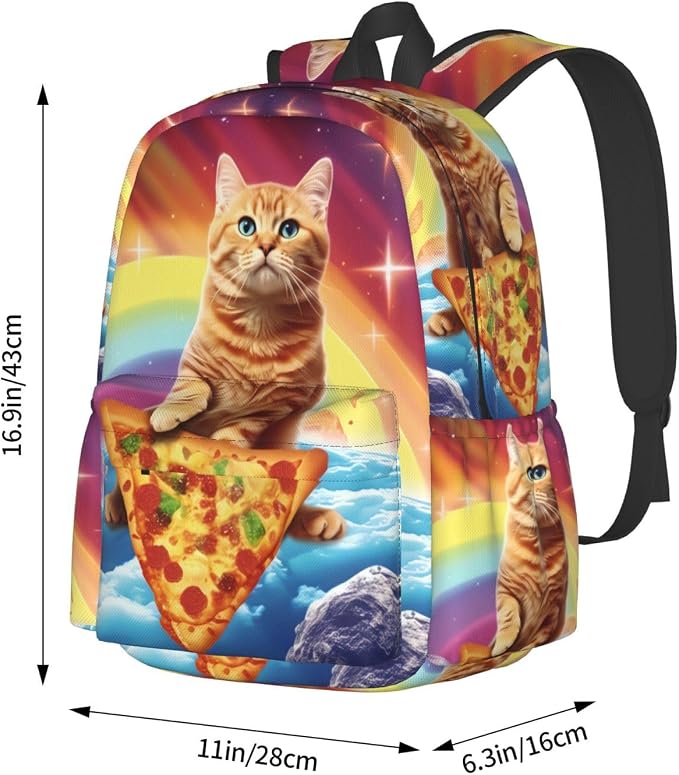 cfpolar 17 Inch Backpack Funny Pizza Cat Rainbow Laptop Bag Shoulder Bag School - Image 4