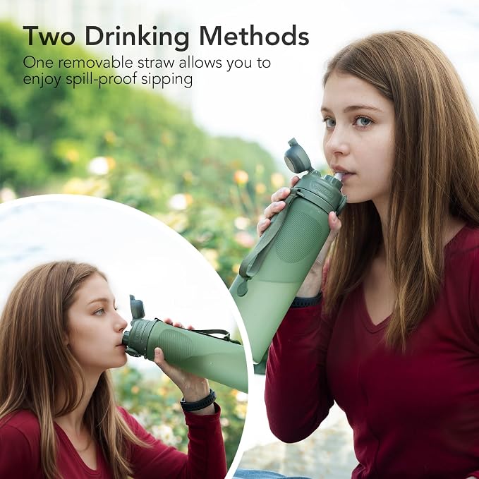TakeToday Collapsible Water Bottles 32oz, Foldable Travel Water Bottle - Image 6