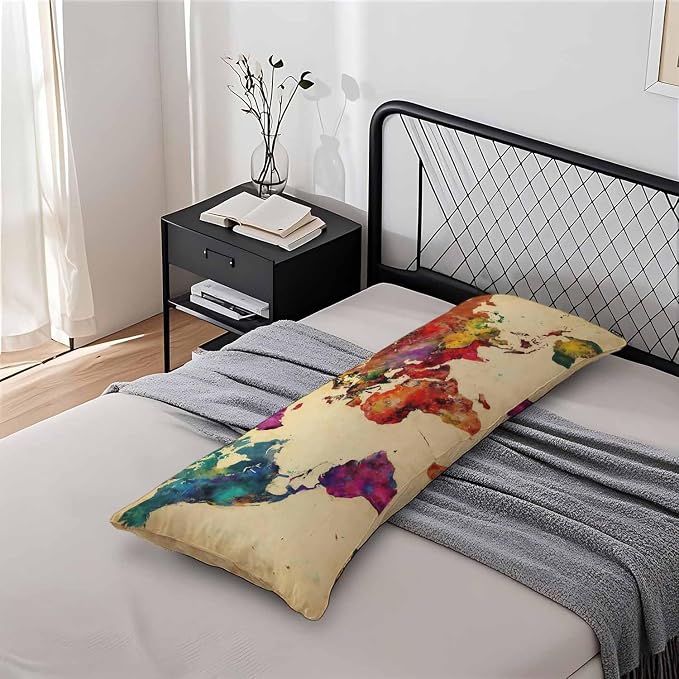 World Map Body Pillow Pillowcase, Retro World Map Colorful Body Pillow Cushion - Image 7