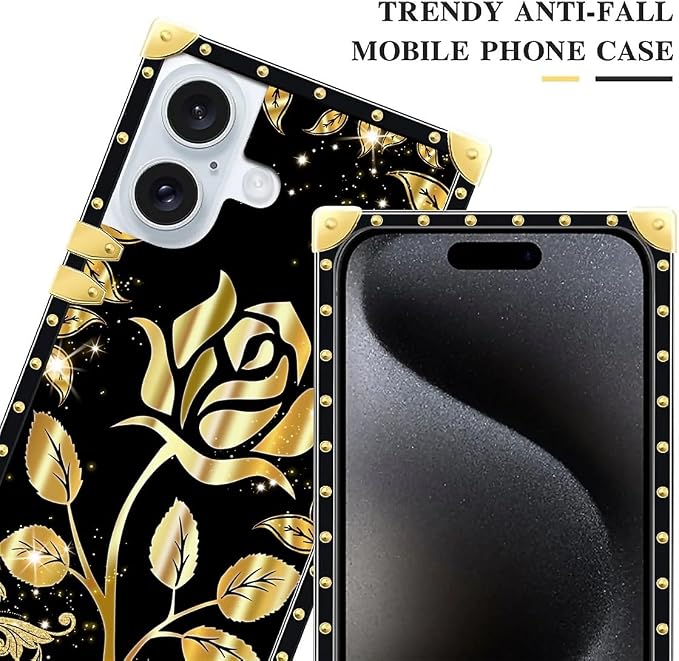 Compatible with iPhone 16 Case, Shine Gold Rose Luxury Golden Decoration - Image 4