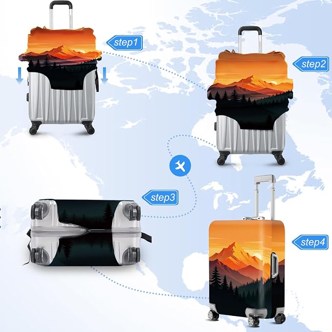 Retro Mountain Landscape Sunset Travel Luggage Cover -Stretchable Airplane - Image 6