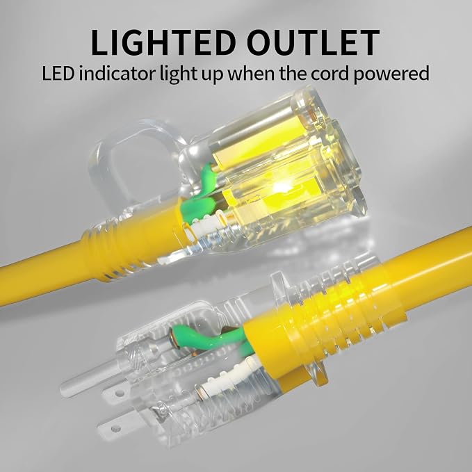 POWGRN 10 ft 12/3 Outdoor Extension Cord Waterproof Heavy Duty - Image 2