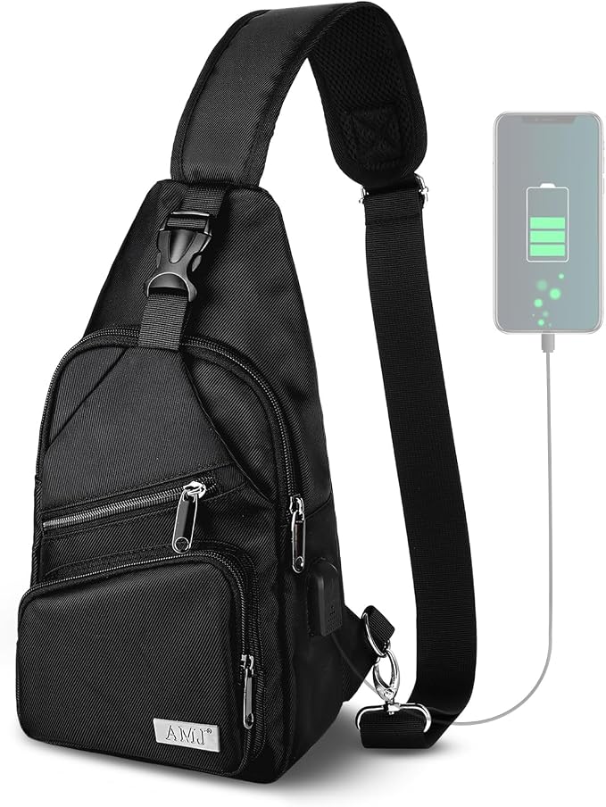AMJ Crossbody Sling Bag Men Women, Casual Shoulder Backpack, Chest Daypack by AMJ