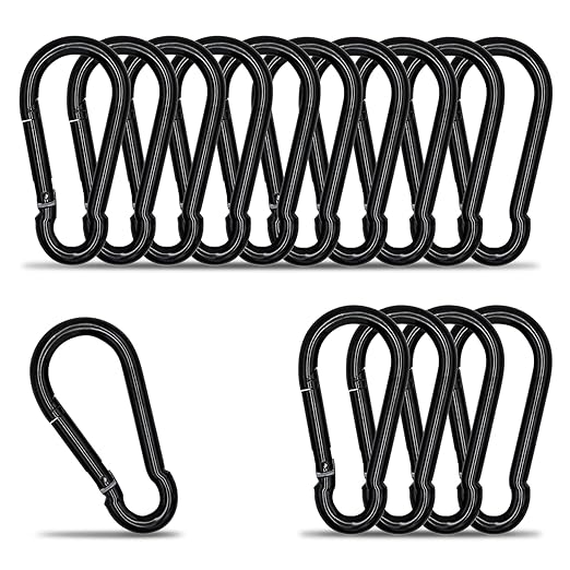 Small Carabiner Clip Hook, 2.36 inch 15 pcs Black Heavy Duty Spring Snap Hook by KINLINK