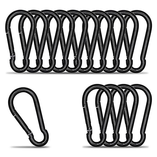 Small Carabiner Clip Hook, 1.57 inch 15 pcs Black Heavy Duty Spring Snap Hook by KINLINK