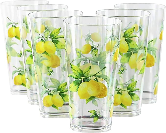 Reston Lloyd Calypso Basics Fresh Lemons 19 oz Acrylic Drinkware Set of 6 – by RestonLloyd