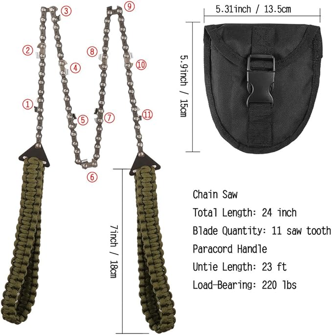 Pocket Chainsaw with Paracord Handle 24 Inches 11 Teeth Folding Chain Hand Saw - Image 2
