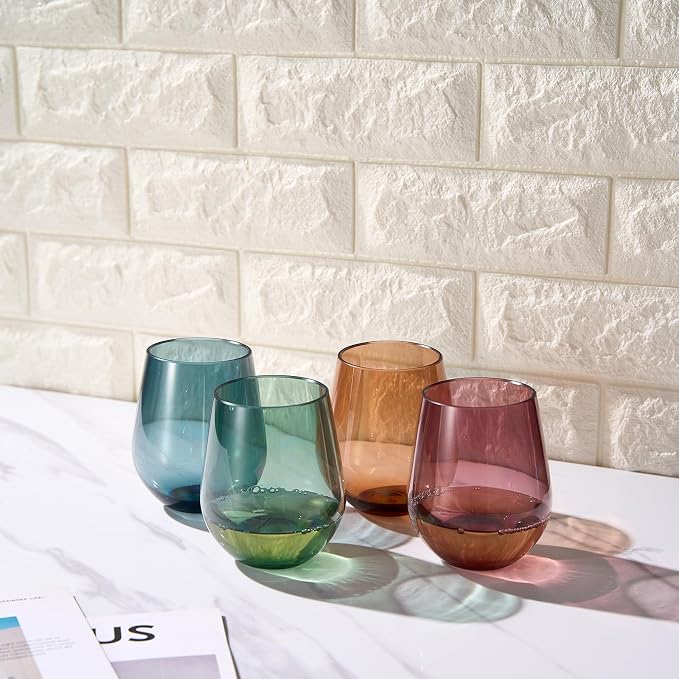 Tritan BPA-Free Plastic Shatterproof Stemless Wine Glasses, - Image 5