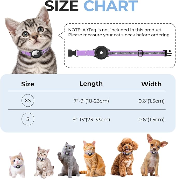 Breakaway AirTag Cat Collar, Reflective Cat Tracker Collar - Image 6