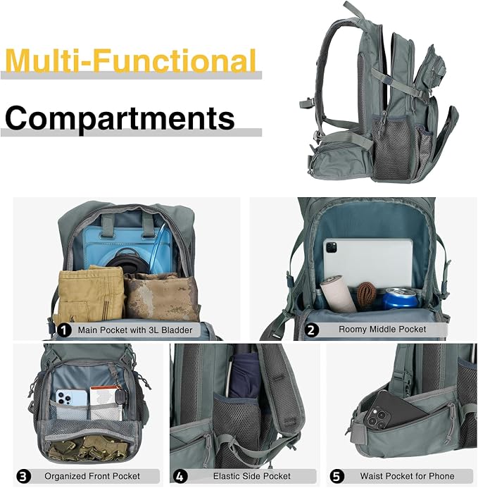 CVLIFE Hydration Backpack with 3L TPU Tactical Water Bladder, 22L Hiking - Image 5
