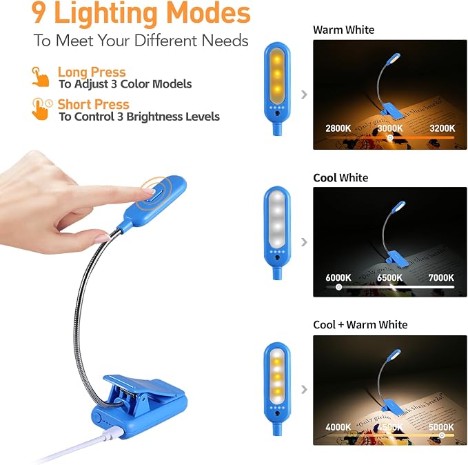 VAVOFO Rechargeable Book Light for Reading in Bed Kids, 7 LED Reading Light - Image 3