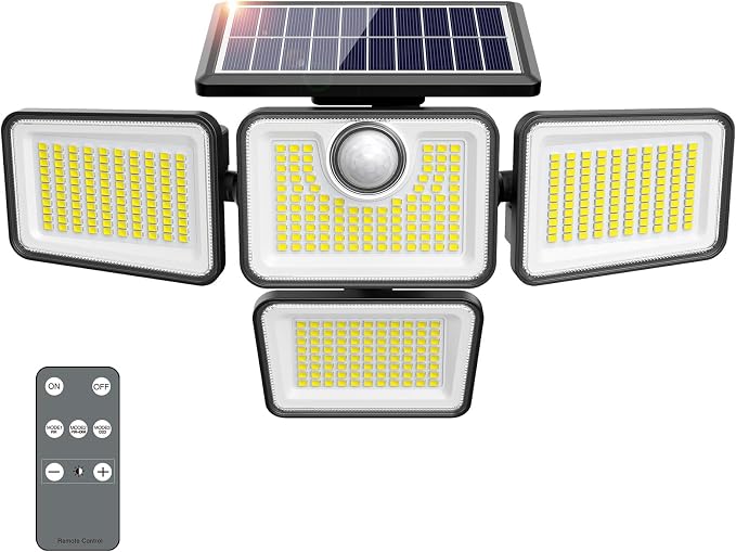 4500LM Solar Lights Outdoor, 4 Adjustable Heads Motion Sensor Lights, 3 Modes by omibeeSolarlightsoutdoor