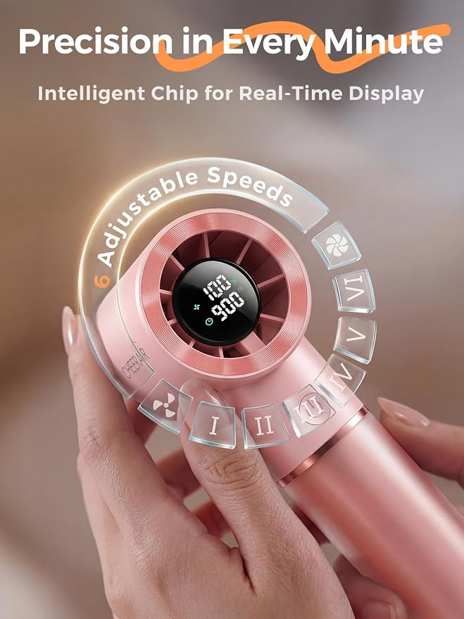 Handheld Portable Fan, 6-Speed Powerful Mini Personal Fan, Rechargeable 5000mAh - Image 4