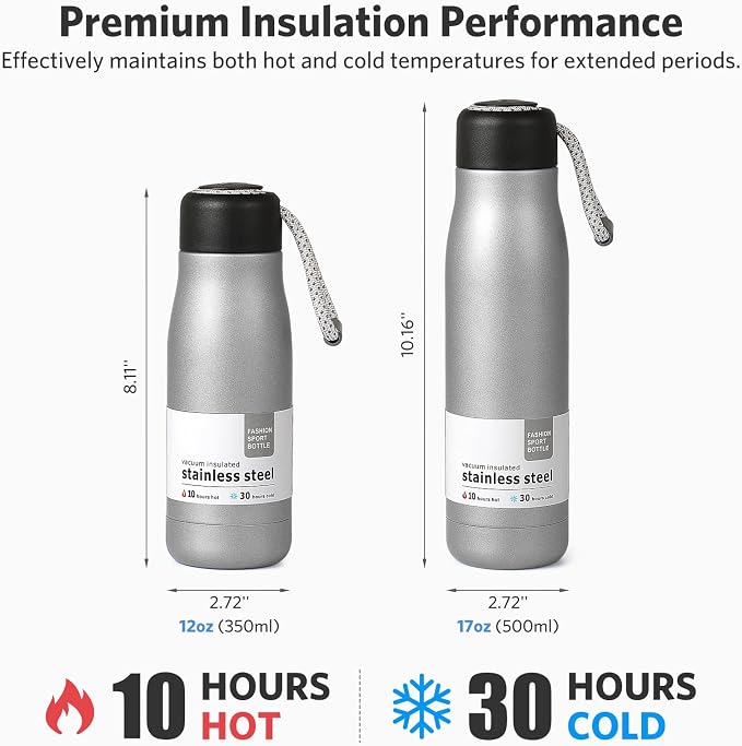 Small Water Bottle 12 oz, Dusgut Insulated Water Bottle, Stainless Steel - Image 3