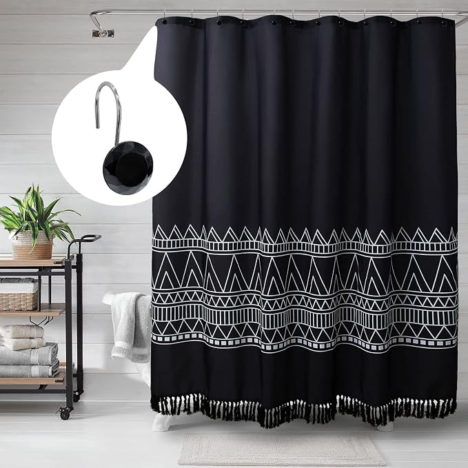 MitoVilla Black Shower Curtain Hooks Rings, Metal Shower Hooks - Image 2