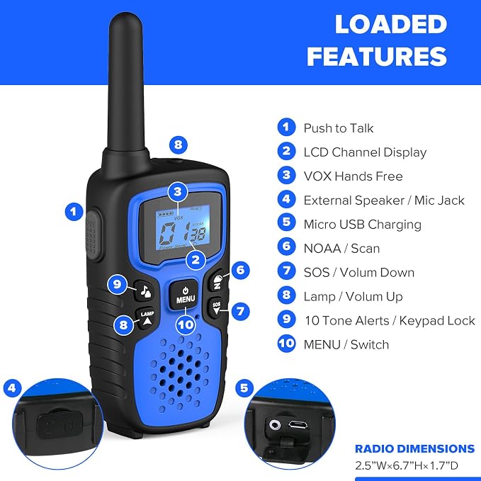 Wishouse Walkie Talkies for Adults Long Range-Rechargeable 4 Pack 2 Way Radios - Image 6