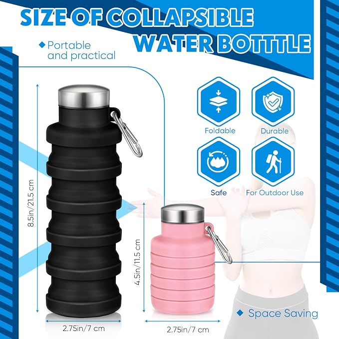 Baderke 2 Pcs Collapsible Water Bottles 17oz Silicone Travel Foldable Portable - Image 2