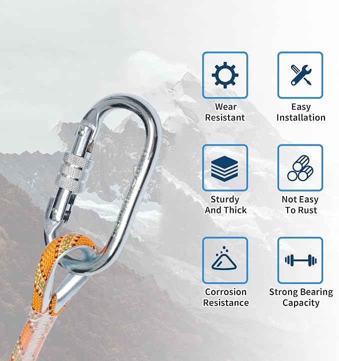 Oval Indoor Outdoor Climbing Carabiner, 25 KN Screw Locking Heavy Duty Safety - Image 3