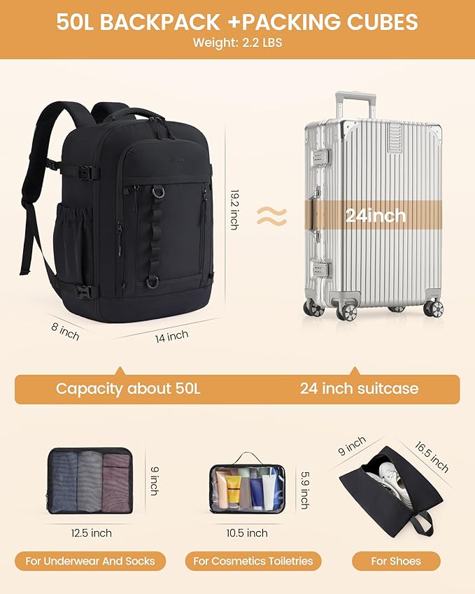 LOVEVOOK 50L Travel Backpack for Men Women, Waterproof Carry On Backpack for - Image 5