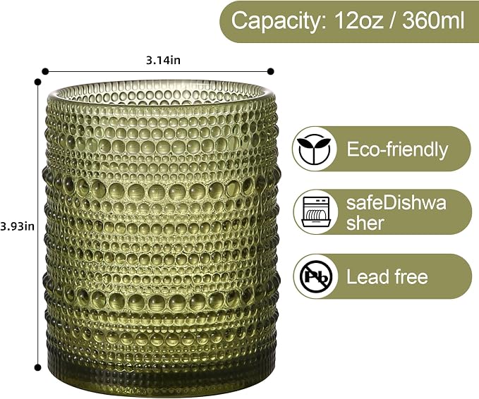 ZMOWIPDL Vintage Glassware Drinking Glasses Set of 6, 12 oz Hobnail Glass Cups - Image 2