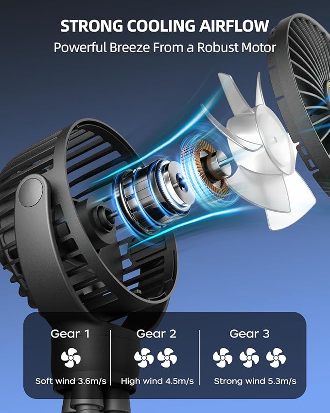 Portable Stroller Mini Fan, Small Rechargeable Personal Fan, Baby Travel - Image 3