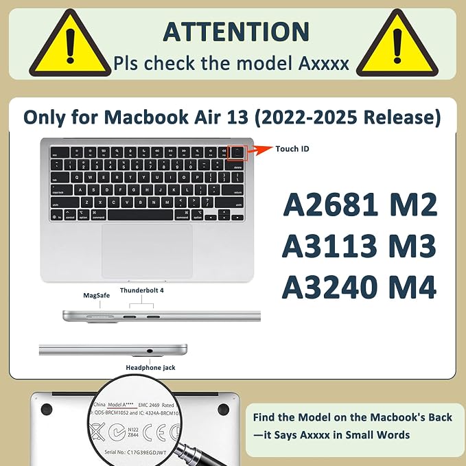 Hard Case for New MacBook Air 13 inch M2 M3 M4 2022 2024 2025 Release, 13.6" - Image 2