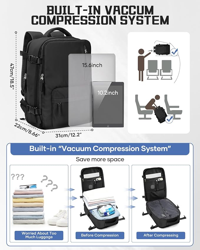 WONHOX Large Travel Backpack Carry on Flight Approved Laptop Work Business - Image 4