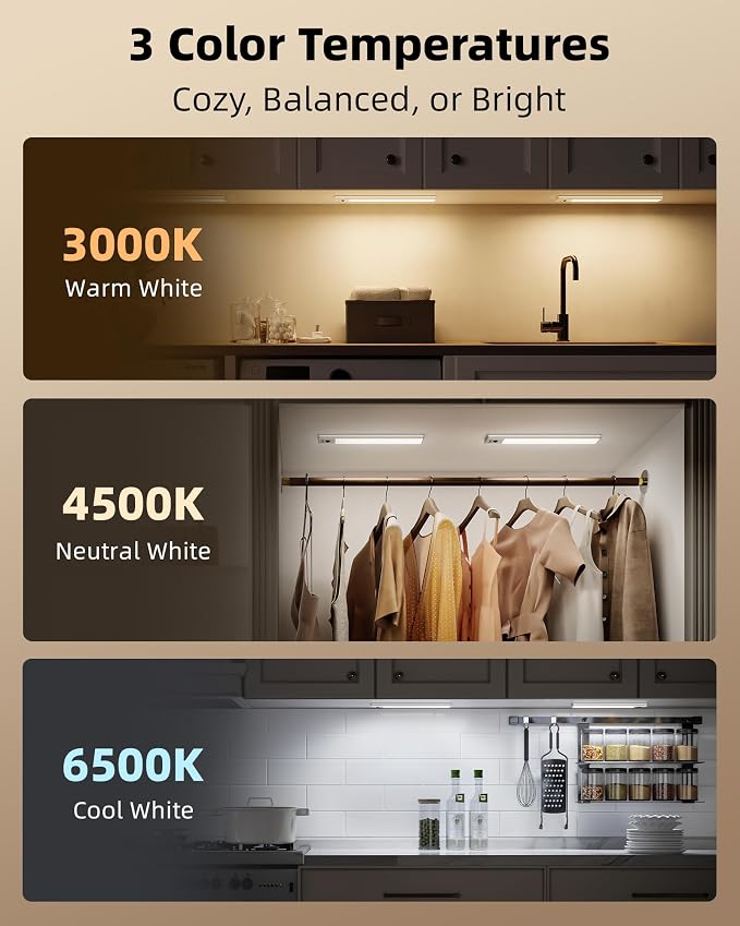 EZVALO 3-Pack Under Cabinet Lighting, 3300mAh Rechargeable Motion Sensor Light - Image 7