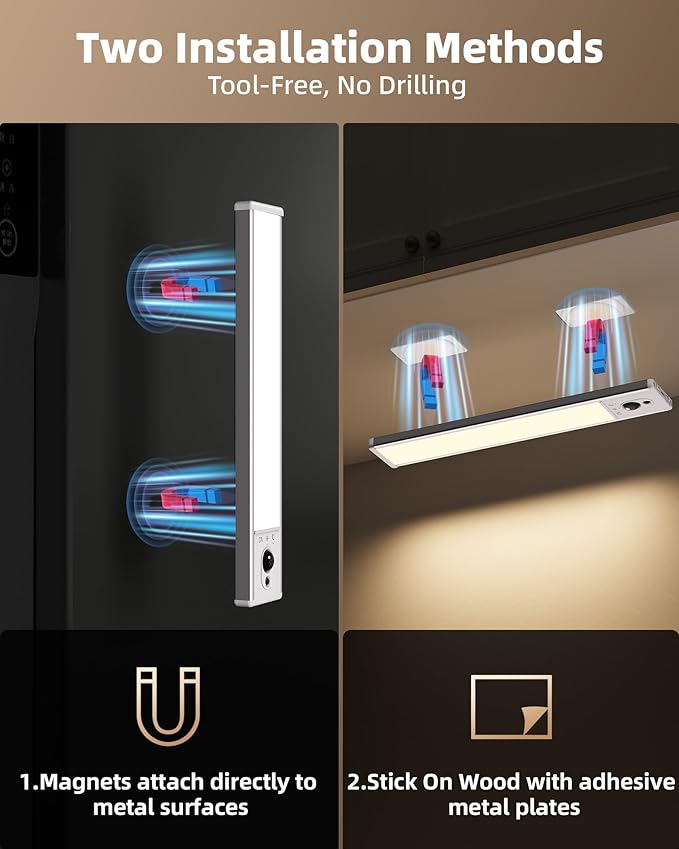EZVALO 3-Pack Under Cabinet Lighting, 2400mAh Motion Sensor Light, LED Closet - Image 6