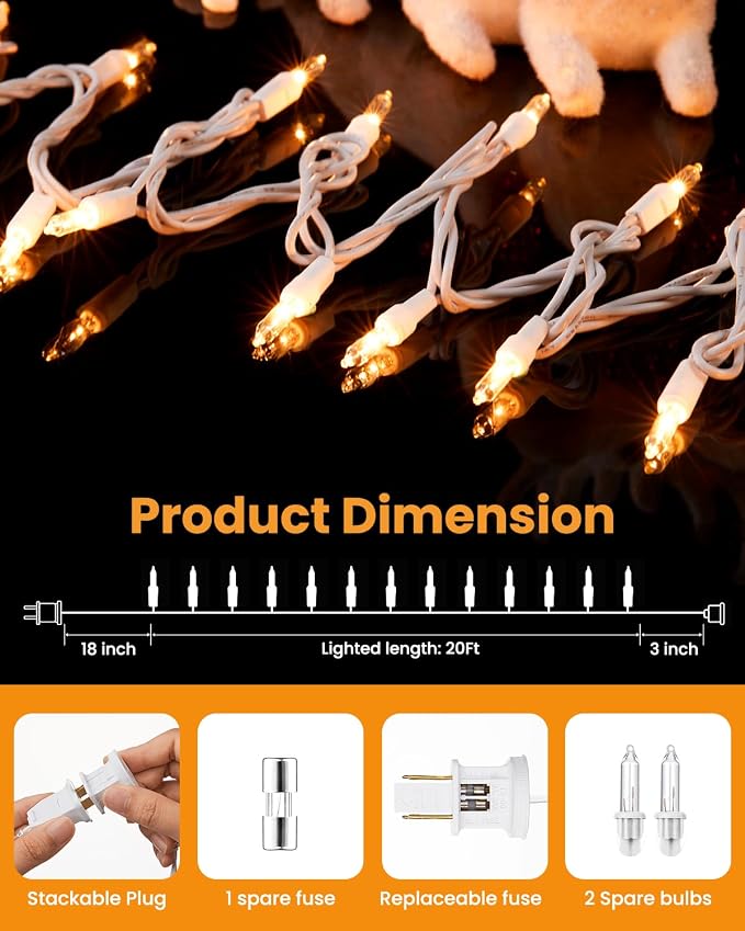 Minetom Clear Christmas Lights Set 100 Count 20 Feet Incandescent Bulb Mini - Image 2