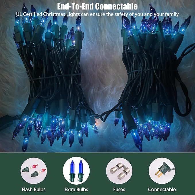 HISHINY Christmas Lights 100 Count Blue Christmas Tree String Lights - Image 4