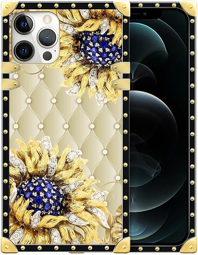 Compatible with iPhone 12 12 Pro Case, Sunflower Diamonds Leather Luxury Golden by Unknown