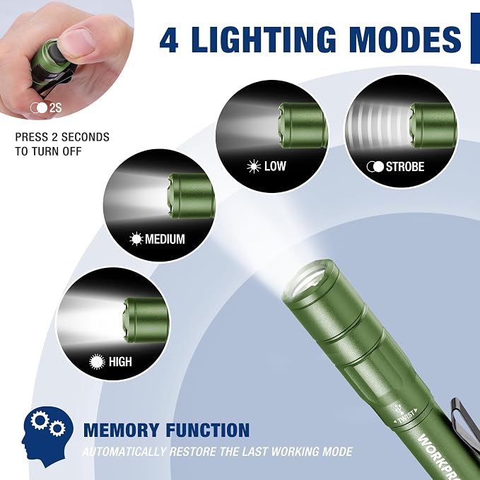 WORKPRO Rechargeable Pen Light, Mini Flashlight, 2 Pack Ultra-Compact EDC - Image 4