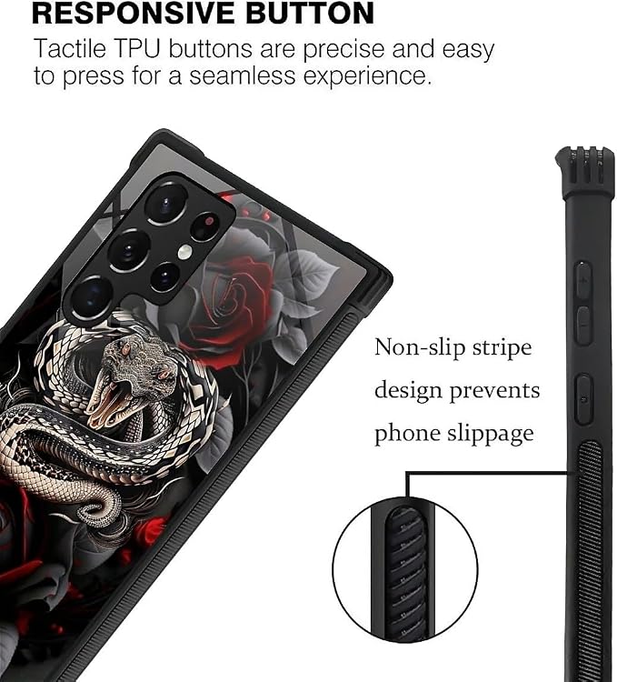 for Samsung Galaxy S23 Ultra Case, Entwined Rose Snake Pattern Graphic Design - Image 4