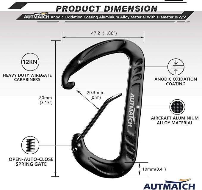 AUTMATCH Carabiner Clips, 4 Pack - Image 4
