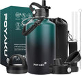 Water Bottle Insulated 32oz 40oz 64oz 128oz Straw Lid Spout Lid & 3 Lids by POYAKU