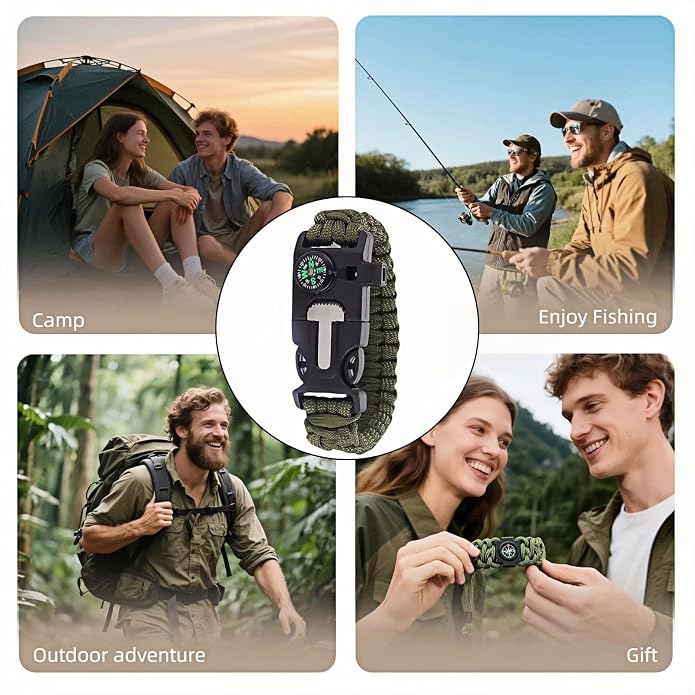 Chinshwehaw 5 in 1 Survival Bracelet-Fire Starter, Loud Whistle, Paracord Rope - Image 4