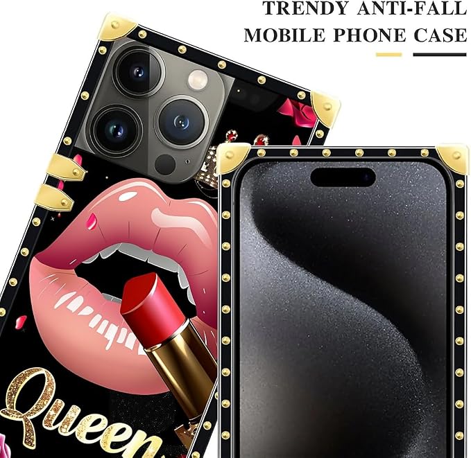 Compatible with iPhone 16 Pro Max Case, Glitter Red Rose Queen Leopard Lipstick - Image 4