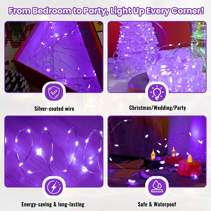 ZSJWL 30 Pack Purple Fairy Lights Battery Operated, 7Ft 20LED Mini String Light - Image 4