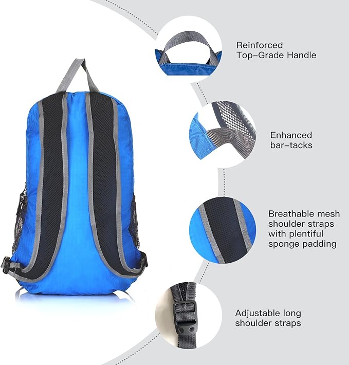 Outlander Packable Handy Lightweight Travel Hiking Backpack Daypack-Light Blue - Image 4