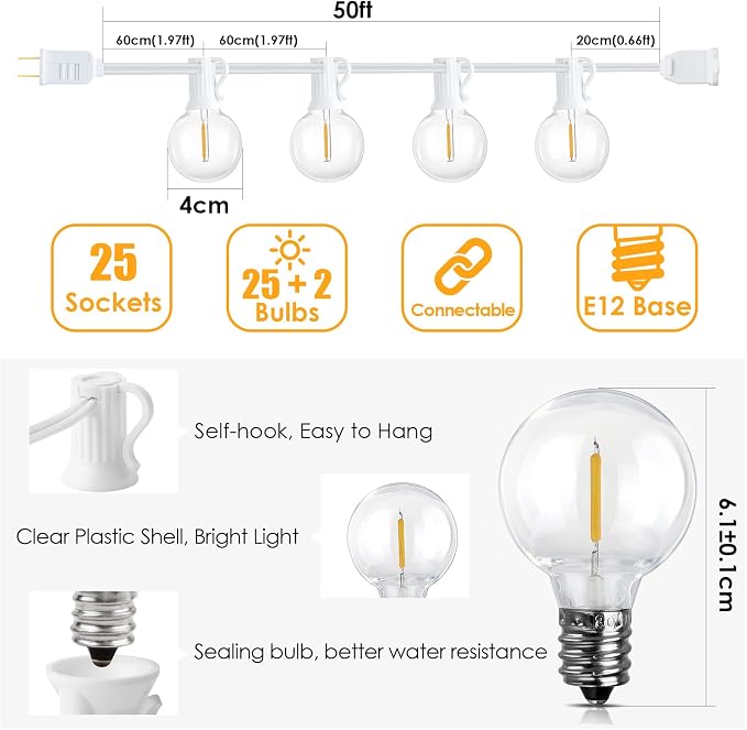 Mlambert 50Ft Outdoor String Lights, G40 Globe Patio Lights - Image 4