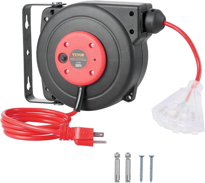 VEVOR Retractable Extension Cord Reel, 30 FT, Heavy Duty 16AWG/3C SJTOW - Image 9