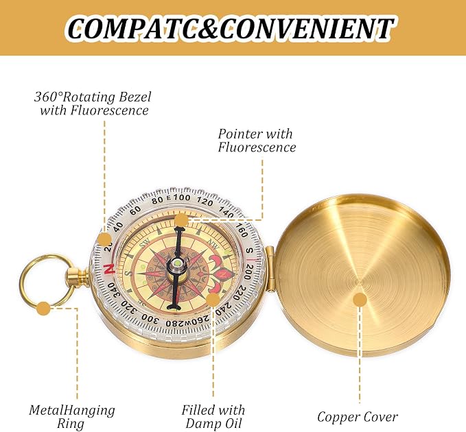 Brass Compass for Hiking Large Dial Pocket Compass - Image 7