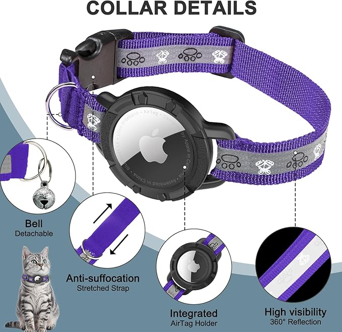 Reflective AirTag Cat Collar, Integrated Cat Tracker Collar - Image 5