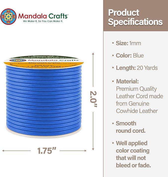 Mandala Crafts Round Cowhide Genuine Blue Leather Cord - Image 4