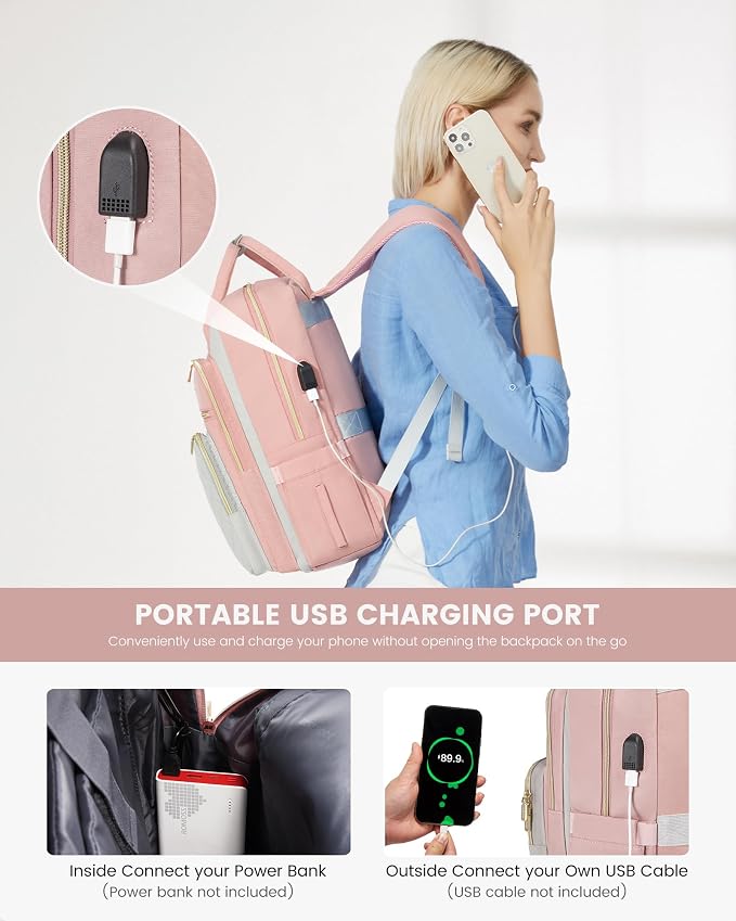 LOVEVOOK Laptop Backpack, D-Pink-Grey, 15.6in Laptop Compartment, 26L Capacity - Image 5