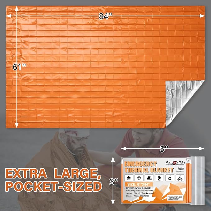 SecuCaptain Survival Emergency Thermal Blankets: Thicken 28um Space Mylar - Image 3