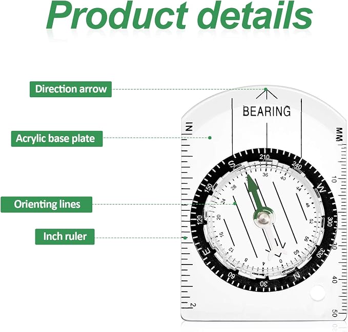 BBTO 9 Pieces Orienteering Compass Hiking Backpacking Camping Compass Map - Image 4