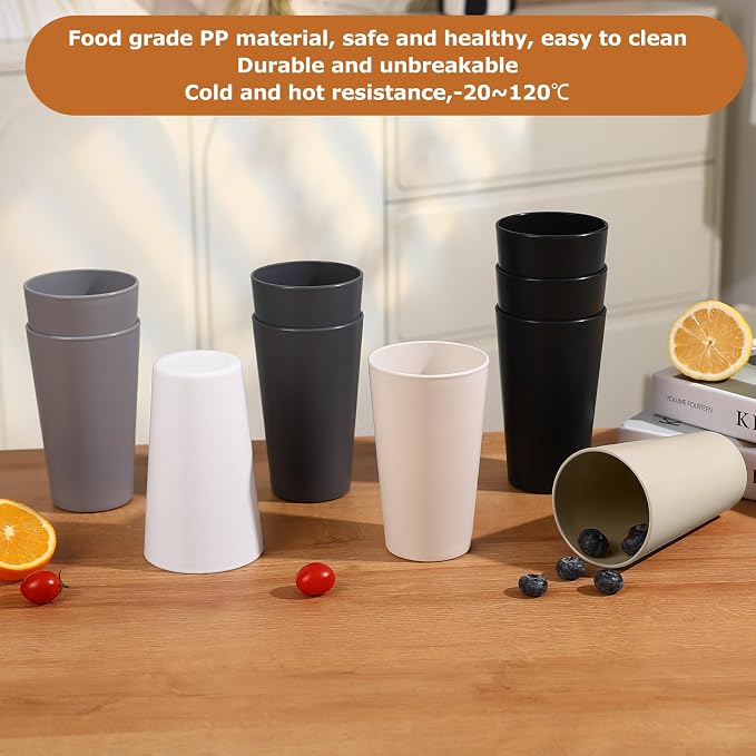 24 Pcs Unbreakable Plastic Cups Set, 20 oz Reusable Plastic Cups, Stackable - Image 4