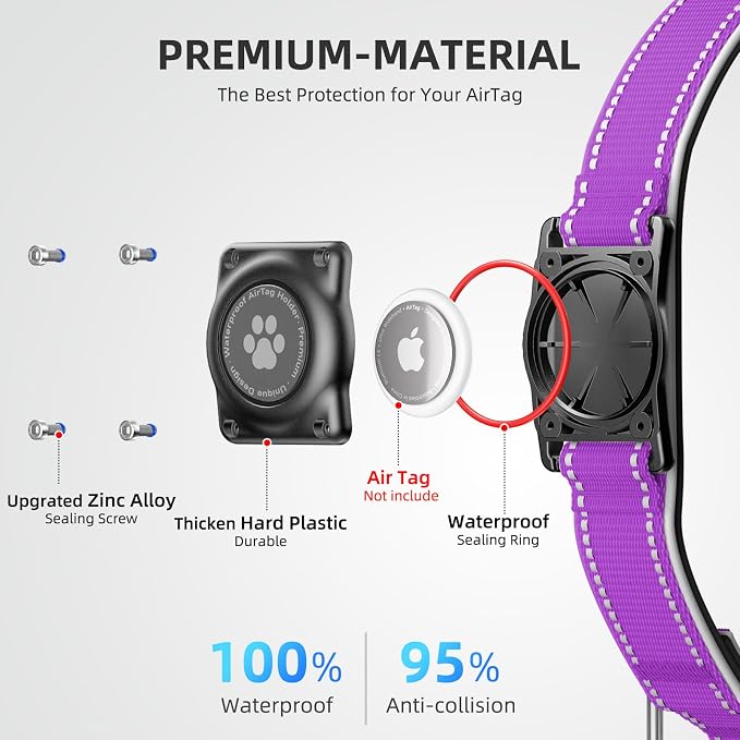 AirTag Dog Collar, IP68 Waterproof Air Tag Dog Collar Holder, Reflective - Image 3